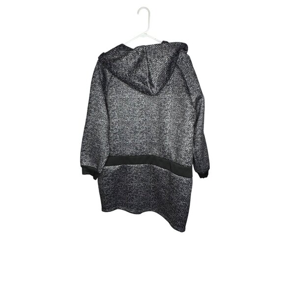 Womens Black & White Hooded Open Front Coat Jacket With Pockets Medium - Picture 2 of 4